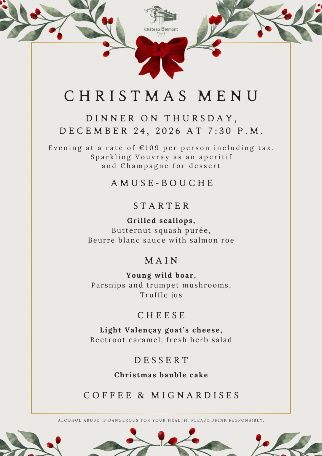 Christmas 2026 menu